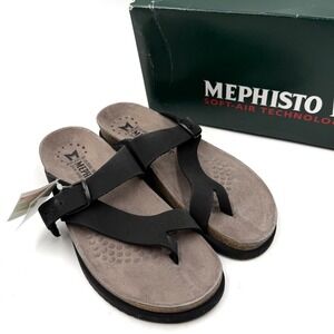 Mephisto Helen Sandals Black Leather Thong Flat Womens Sz 38 EU / 8 US